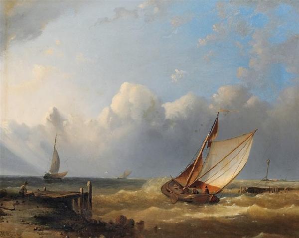 Hermann Eschke Segelboote bei steifer Brise vor der Kuste oil painting image